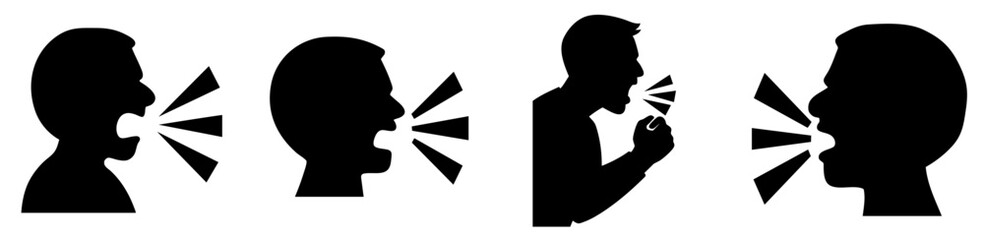 Silhouettes of Angry People Shouting — Emotional Outburst, Yelling, Frustration and Verbal Expression of Conflict and Stress


