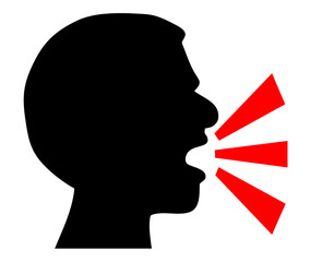 Silhouette of Person Shouting with Red Sound Waves — Symbol of Verbal Tension, Emotional Outburst, Argument and Stressful Communication


