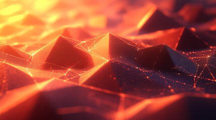 Abstract digital landscape of fiery pyramids