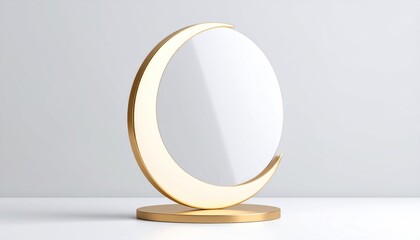 Gold Trim Crescent Moon Mirror Mockup on White Surface with Clean Background