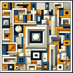 Retro vintage digital illustration geometry shapes orange and blue