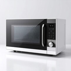 Fototapeta premium Sleek Microwave Oven Mockup Featuring Digital Display on Soft Grey Background