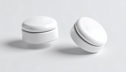 Two White Floating Drawer Knobs With Satin Texture On Clear Background Mockup