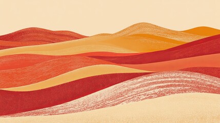 Abstract landscape of textured, layered hills in warm, earthy colors