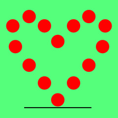 Red circles heart. Green background shape. Love affection symbol. Vector romance illustration.