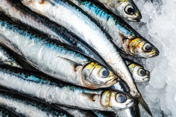 close up sardines fish in the fish market