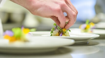 Elegant Culinary Presentation with Edible Flowers