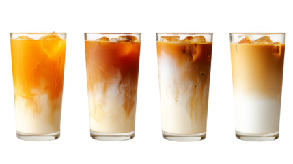 Colorful array of four refreshing drinks, a visual delight for beverage enthusiasts