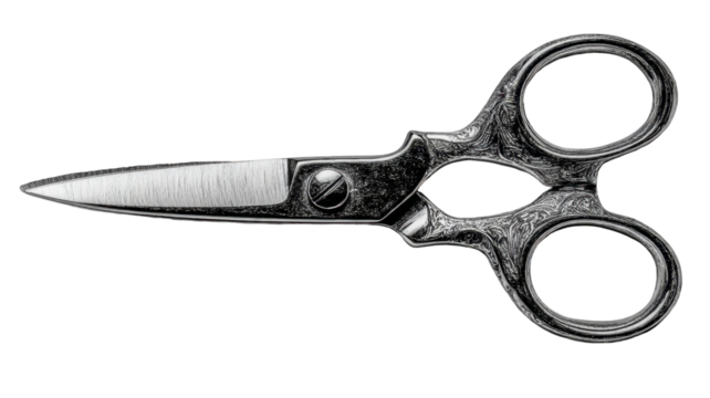 Elegant vintage scissors with ornate detailing against a stark transparent background - Powered by Adobe
