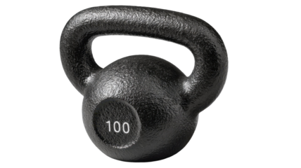 A One Hundred Pound Kettlebell Isolated on a transparent background for Fitness Training