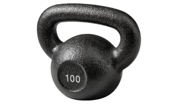 A One Hundred Pound Kettlebell Isolated on a transparent background for Fitness Training