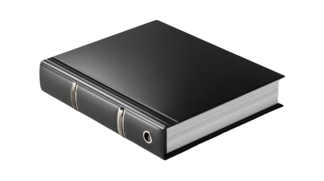 Sleek Black Ring Binder Against a Stark transparent background for Organization