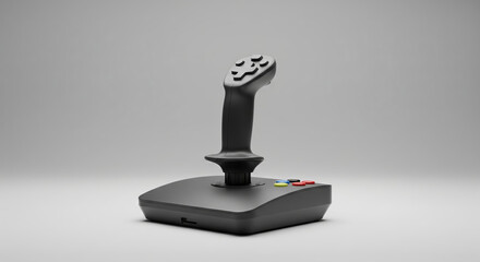 Realistic 3d render of a black retro gaming joystick on a gray background, a minimalist concept