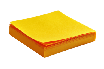 A stack of vibrant yellow sticky notes, isolated against a transparent background
