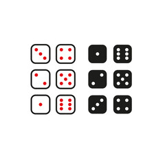 Dice game cubes. Number pattern set. Game square elements. Vector pixel.