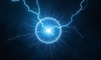 A vibrant blue sphere glows intensely, crackling with electric energy.  Surrounding it, powerful lightning bolts arc across a dark, cosmic backdrop.