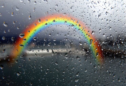 Fototapeta Rainbow seen through a rain-streaked window (1)