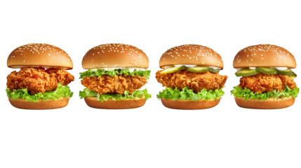 Stacked high and delicious, three chicken sandwiches on a rustic wooden table delicious