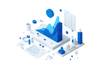 Abstract isometric graphic of data analysis and reports