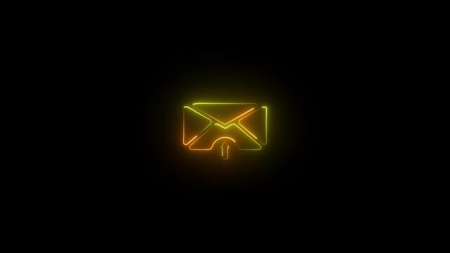 purple color neon mail envelope icon animated on black background. Email notification icon .envelope icon screen. message alert, incoming notification, Sending mail sign, Email on black background