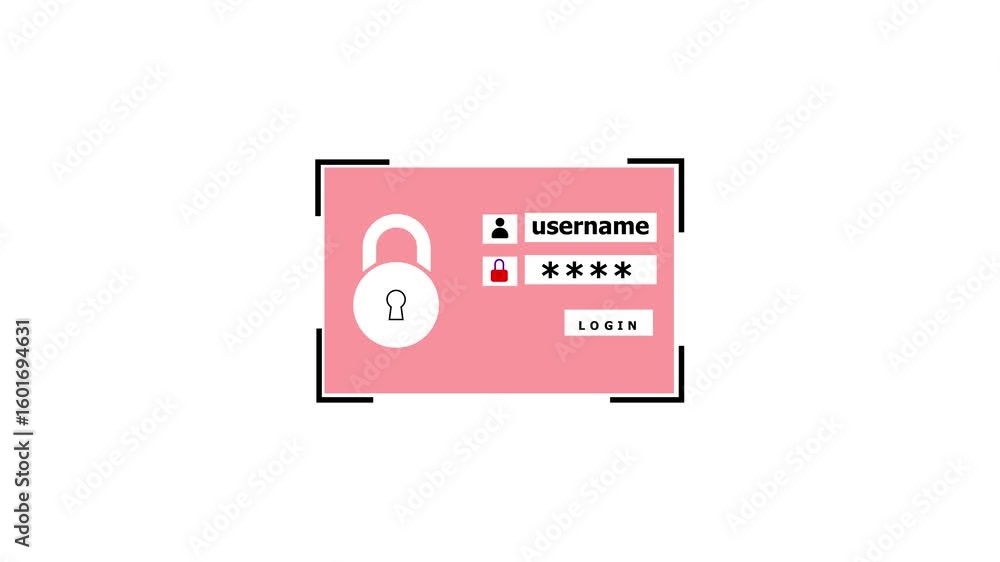 Poster animated pink security lock screen username password login access protection padlock digital. padloc