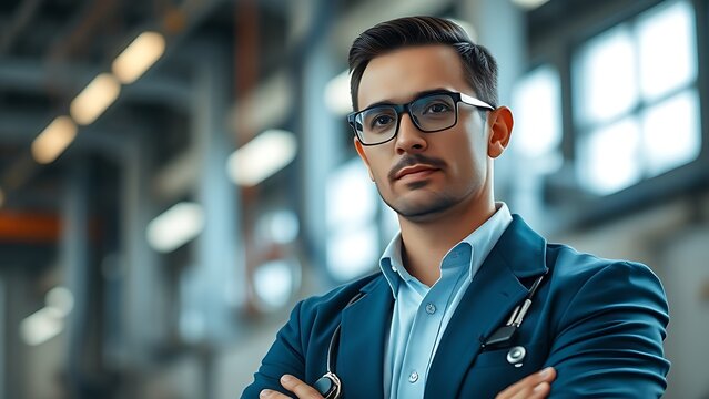 Technical specialist in a modern environment with soft industrial lighting.