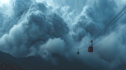 Witness ominous storm clouds forming over cable car path creating dramatic tension in alpine wilderness