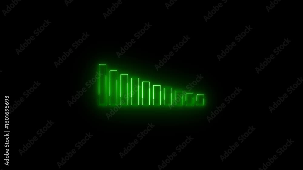 Poster green neon bars declining graph animation abstract background technology digital energy power. green