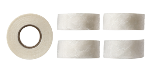 White adhesive tape rolls and strips