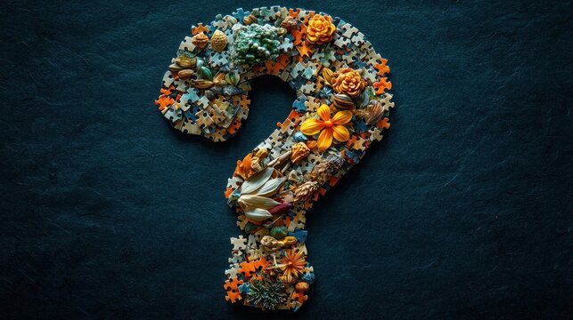 Question mark formed from natural colorful shapes