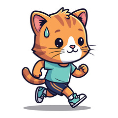 Ginger Tabby Cat Jogging Cartoon Character Vector Illustration for Kids Content