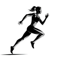 Athletic woman running fast silhouette isolated on transparent background
