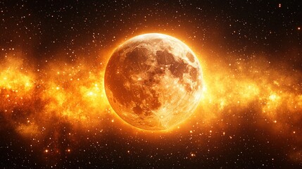 Obraz premium Radiant celestial body amid cosmic dust and stars