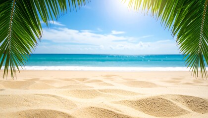 Tropical beach scene with palm leaves (2)