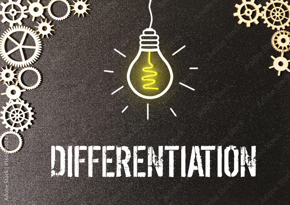 Poster brown paper with the word differentiation. the action or process of differentiating.