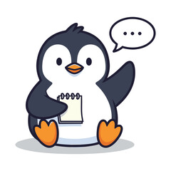 Fototapeta premium Cartoon Penguin Waving Holding Notepad Ready for Message or Branding Creative Agency Illustration