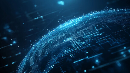 A minimalist and luxurious AI tech background featuring a glowing Earth in soft blue, abstract neural lines, and futuristic elements