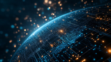 A minimalist and luxurious AI tech background featuring a glowing Earth in soft blue, abstract neural lines, and futuristic elements