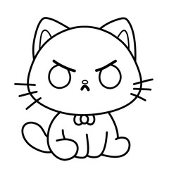 Vector illustration of cartoon sketch of sitting cat with angry expression, cat icon cat sticker and nice as logo.