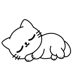 Vector illustration of a cartoon sketch of a cat fast asleep, cat icon, cat sticker and good as logo.