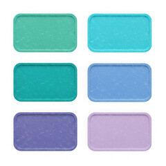 Six rectangular trays in pastel colors isolated on transparent background