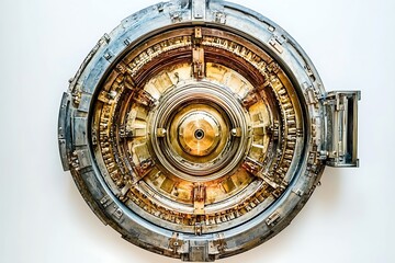Obraz premium Intricate metal mechanism with circular construction, industrial design and mechanical engineering