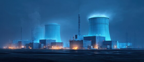 Night View of a Nuclear Power Plant