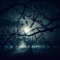 Moonlit Blossoms in the Night Forest