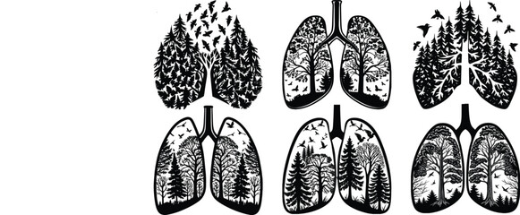 Lung Silhouette Filled with Forest Trees and Birds