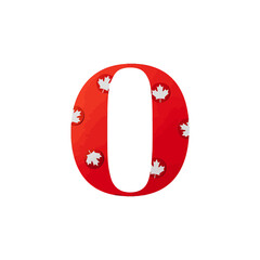 Red number zero design with Canadian maple leaf patterns.
