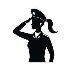 Elegant silhouette of a female army officer in uniform saluting a proud horse in a military setting