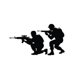 Dynamic silhouettes of elite military unit in tactical gear in a crouching combat stance