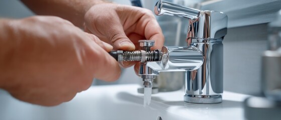 Repairing a Faucet: A Close-Up of a Plumber's Hands