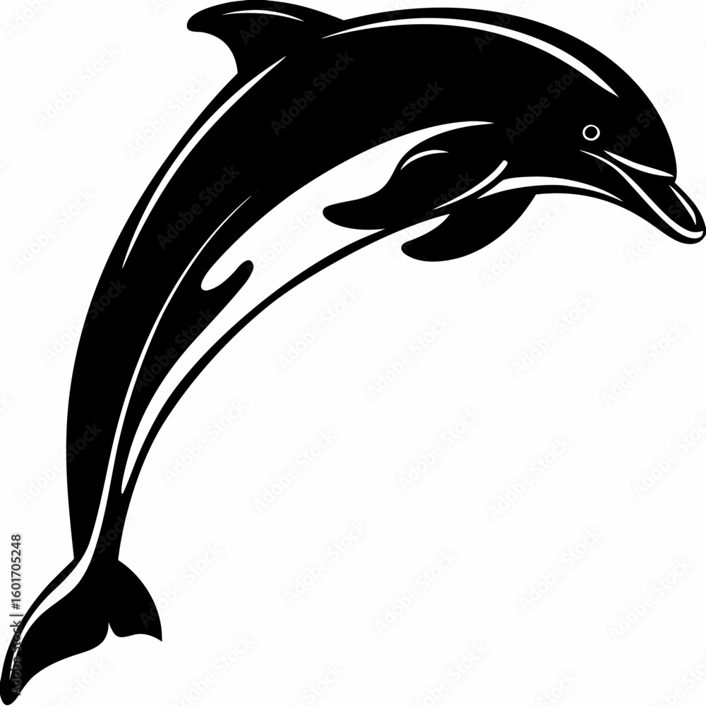 Poster silhouette of a dolphin leaping out of the water with smooth curves and a streamlined body design sh